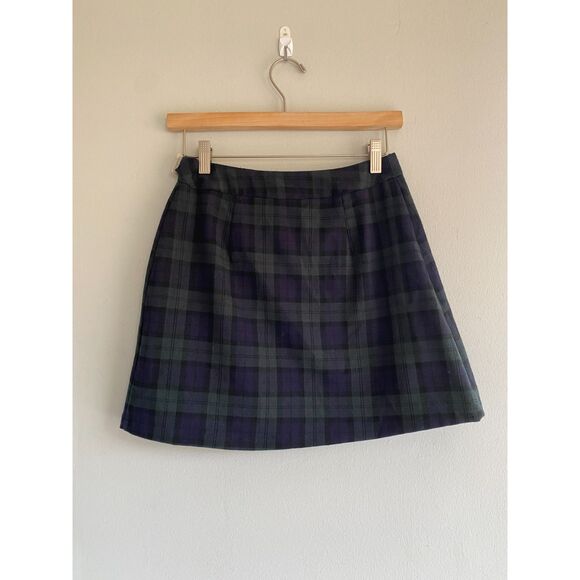 NWT John Galt Plaid Mini Dark and Green wrap buckle skirt one size - Picture 3 of 5